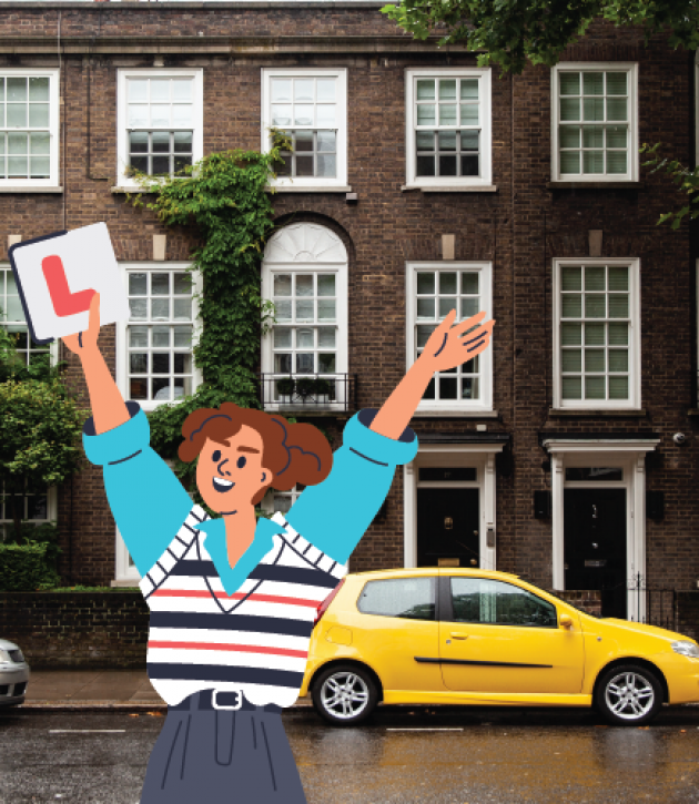 Two women in car smiling, learning to drive with learner driver insurance